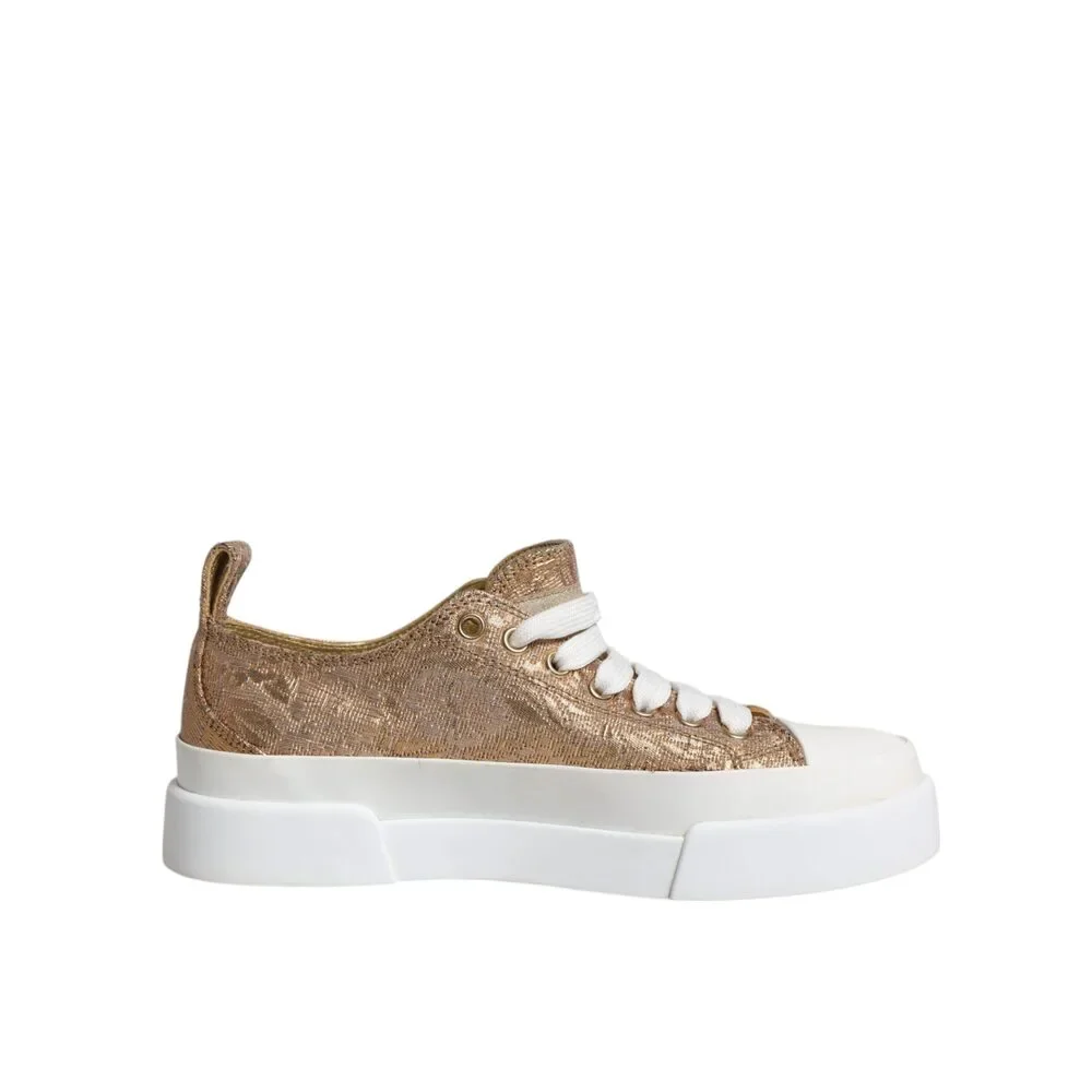 Dolce & Gabbana Gold White Logo Low Top Sneakers Shoes - Picture 8 of 9